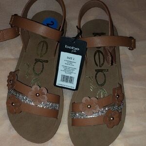 bebe Tan Floral Strap Sandals with Sparkle Trim